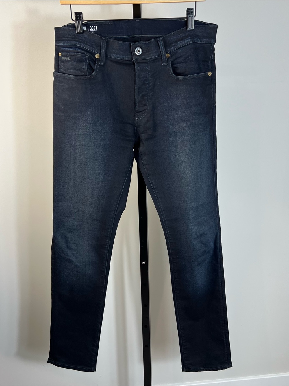 G Star Raw 3301 Slim Dark Wash Stretch Button Fly Denim Jeans W31 L30 31x30
